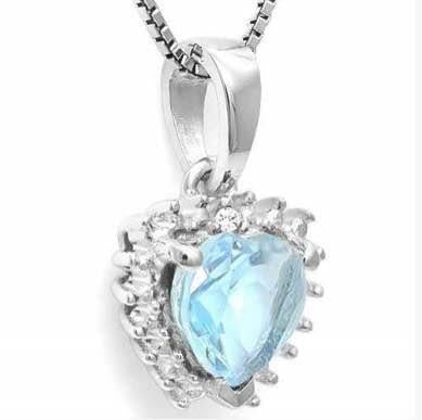 14K WHITE GOLD OVER SOLID STERLING SILVER DIAMONDS & 4/5 CT BABY SWISS BLUE TOPAZ PENDAN
