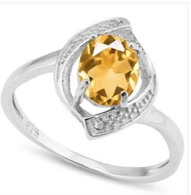 WOMENS 14K WHITE GOLD OVER SOLID STERLING SILVER DIAMONDS & 1.04 CT CITRINE RING