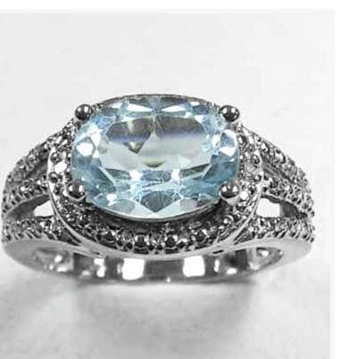 14K WHITE GOLD OVER SOLID STERLING SILVER DIAMONDS & 2.27 CT BABY SWISS BLUE TOPAZ RING