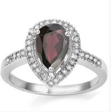 14K WHITE GOLD OVER SOLID STERLING SILVER 0.22 CT DIAMONDS & 2.53 CT GARNET RING