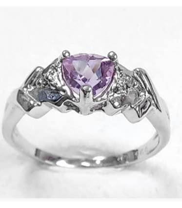 WOMENS 14K WHITE GOLD OVER SOLID STERLING SILVER DIAMONDS & 1/2 CT AMETHYST SILVER RING