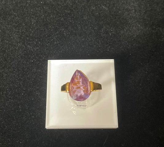 14K YELLOW GOLD OVER SOLID STERLING SILVER 4.31 CT AMETHYST RING