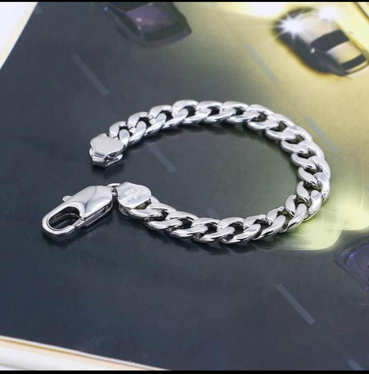 10mm Men's Bracelet 925 Silver Curb Cuban Link Chain Bracelet
